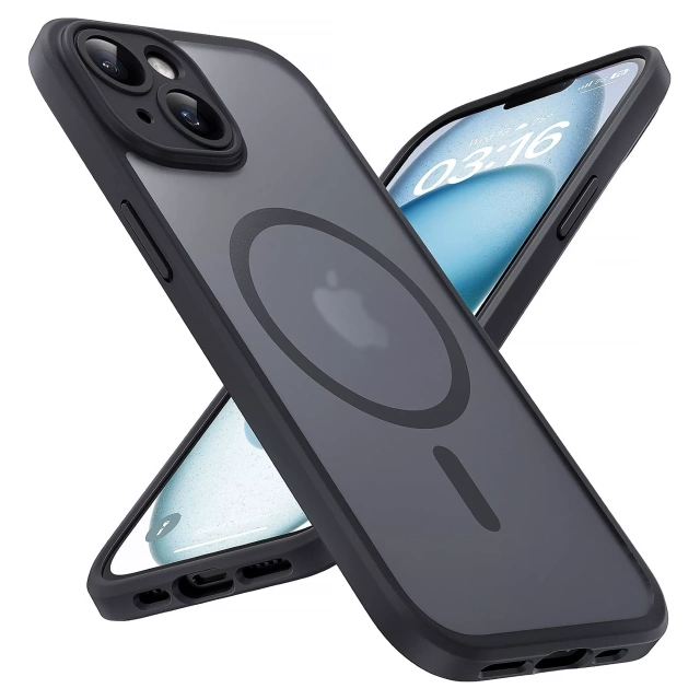 Hülle für Apple iPhone 13 Alogy MagSafe Hybrid Matte Case Matte Abdeckung mit Linsenschutz Schwarzglas