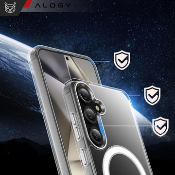 Etui do Samsung Galaxy S24 Mag Safe Case obudowa plecki Cover Anti-Shock Clear Alogy Przezroczyste + Szkło