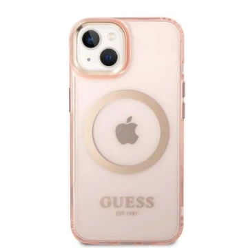 Etui Guess GUHMP14SHTCMP für Apple iPhone 14 6,1" różowy/pink Hard Case Gold Outline Translucent MagSafe