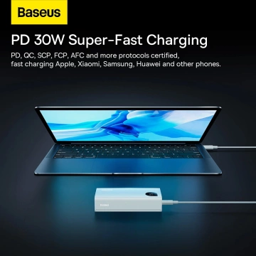 Baseus Adaman2 Powerbank mit Digitalanzeige 2x USB-A / 1x USB-C 10000mAh 30W - Weiß