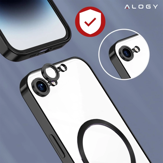 Etui do Apple iPhone 16e Alogy LuxeShield™️ Glamour Luxury Ring obudowa do MagSafe z osłoną aparatów Czarne