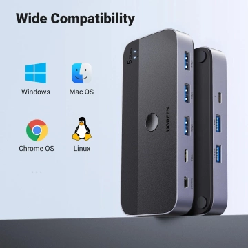 UGREEN CM662 PRZEŁĄCZNIK USB 3.0 2-IN-4 + PILOT + 2x KABEL 5Gb/s