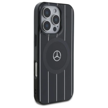 Mercedes-Etui für iPhone 16 Pro Max 6,9" Schwarzes Hardcase MB Double Layer Crossed Lines MagSafe