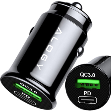 Autoladegerät 38 W USB QC 3.0 18 W USB-C C PD 20 W schnell und stark für Alogy Autotelefon schwarz USB-C-Kabel 1 m