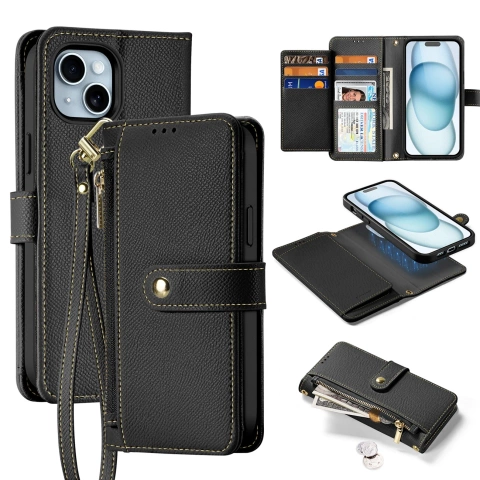 iPhone 15 Dux Ducis Lawa Leder Wallet Case MagSafe Schwarz