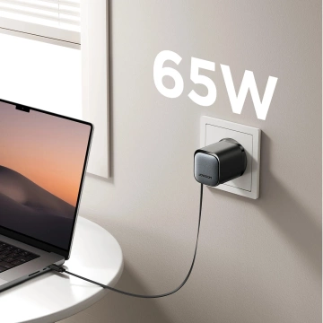 Joyroom JR-TCL02 65 W USB-A USB-C GaN-Ladegerät mit integriertem USB-C-Kabel – Schwarz