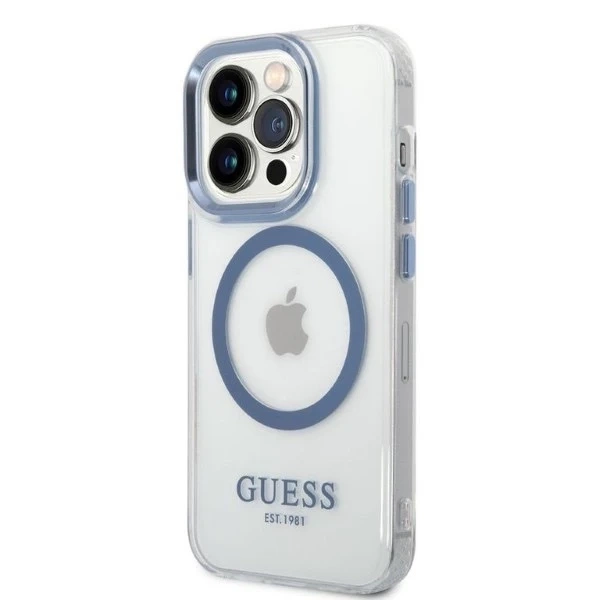 Etui Guess GUHMP14LHTRMB für iPhone 14 Pro 6,1" niebieski/blaue Hartschale Metal Outline Magsafe
