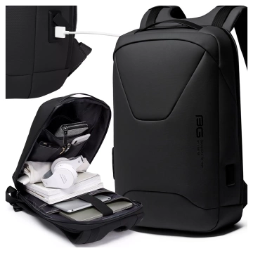Bange Diebstahlsicherer, wasserdichter Rucksack für 15,6"-Laptops, ideal für Stadtreisen, 46 x 30 x 15 cm, für Arbeit und Flugreisen, für Damen und Herren, mit USB-Anschluss und Zahlenschloss, Schwarz