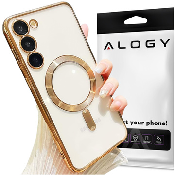 Hülle für Samsung Galaxy S24 Mag Safe Glamour Case Ringgehäuse Kameraschutz Alogy Gold Transparentes Glas