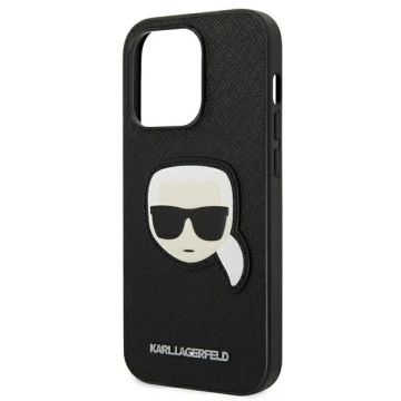 Handyschutzhülle Karl Lagerfeld KLHCP14LSAPKHK für Apple iPhone 14 Pro 6.1" schwarz/schwarz Hardcase Saffiano Karl`s Head Patch
