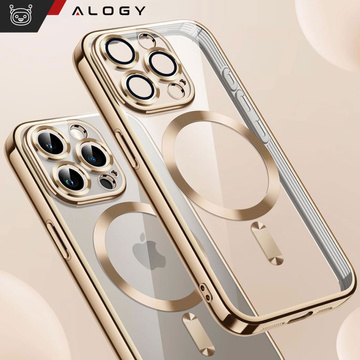 MagSafe Hülle für iPhone 15 Pro Glamour Luxus Slim Ring Cover Alogy Gold Klarglas