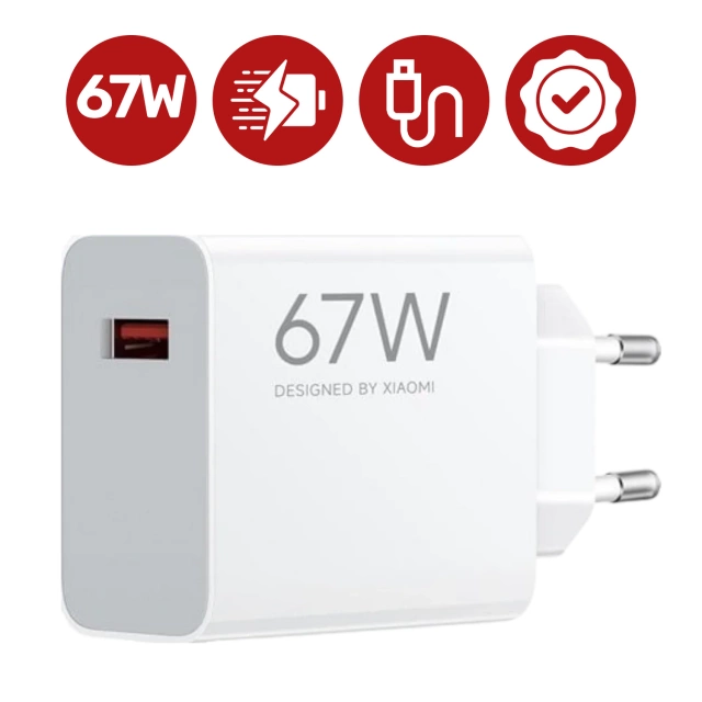 Ładowarka sieciowa Xiaomi oryginalna USB-A Szybkie Ładowanie QC3.0 3A 67W + Kabel USB do USB-C 120W 1M