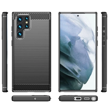 Carbon Handyhülle für Samsung Galaxy S23 Ultra Flexible Silikon Carbon Cover Schwarz