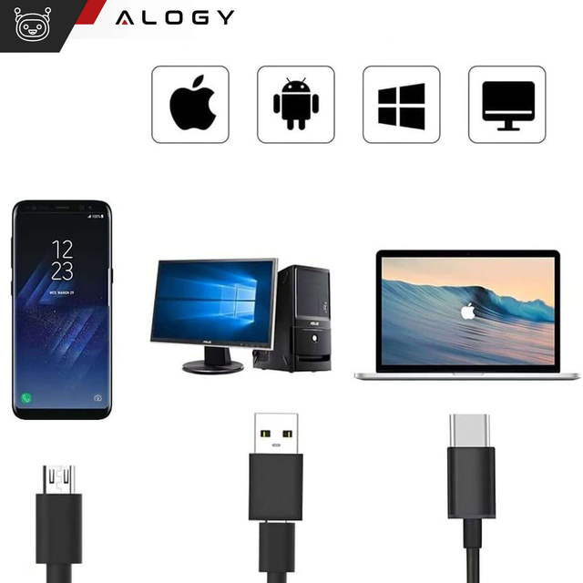 Kamera inspekcyjna endoskopowa micro USB + USB-C + USB Full HD 5m 8mm Endoskop Alogy Hard Wire