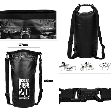 20L wasserfester Sack, wasserdichte Tasche, Kajak-Segeltasche, PVC, für Sport, Schwarz