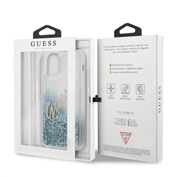 Guess GUHCP12LGLVSBL iPhone 12 Pro Max 6,7" niebieski/blaue Hardcase Glitter Vintage Script
