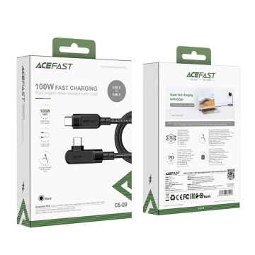Acefast abgewinkeltes Kabel USB Typ C - USB Typ C 2m, 100W (20V / 5A) schwarz (C5-03 Black)