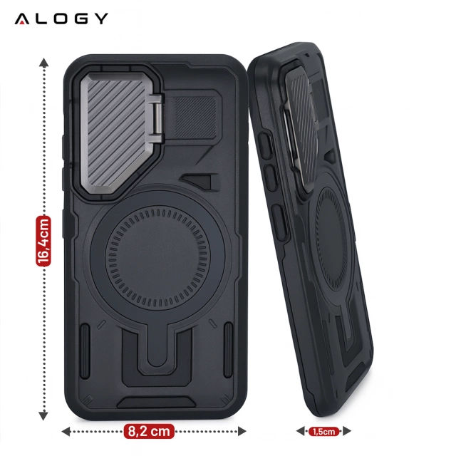 Etui do Samsung Galaxy S25 Plus Case do MagSafe Wzmocniona Pancerna ochrona obiektywów z funkcją podstawki obudowa na telefon Alogy HeavyDuty Mag™️ + Szkło