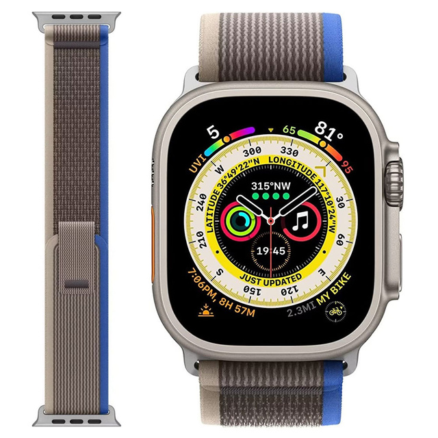 Pasek nylonowy Alogy Sport Strap na rzep do Apple Watch 1/2/3/4/5/6/7/8/SE (38/40/41mm) Niebiesko-szary
