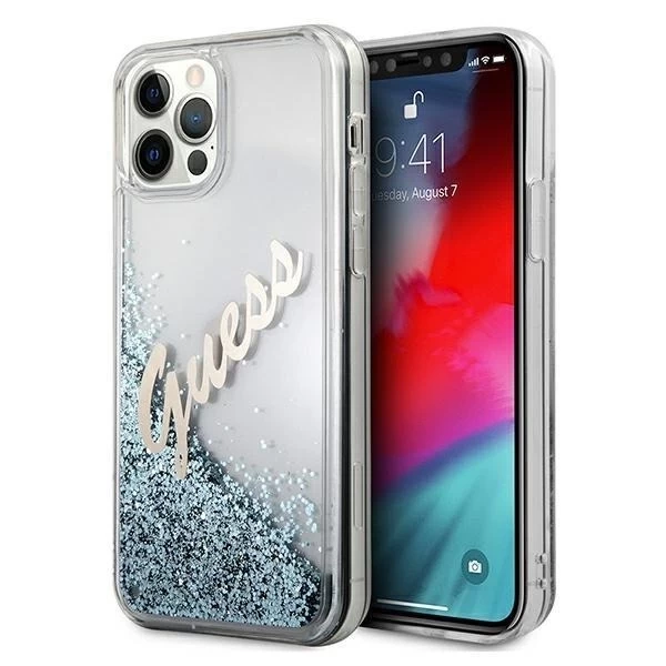 Guess GUHCP12LGLVSBL iPhone 12 Pro Max 6,7" niebieski/blaue Hardcase Glitter Vintage Script