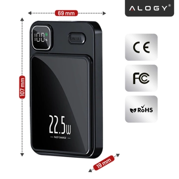 PowerBank Alogy MagCharge 22,5 W PD20W PowerDelivery Schnellladung 10000 mAh kabellos für MagSafe Black