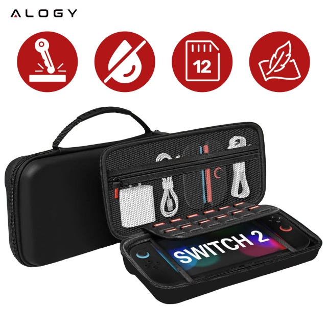Pokrowiec Etui do Nintendo Switch 2 2025 Torba Ochronna Twarda EVA, Wodoodporna, Lekka, z Uchwytami i przegrodami akcesoria Alogy HardFoamBag™ – Czarna