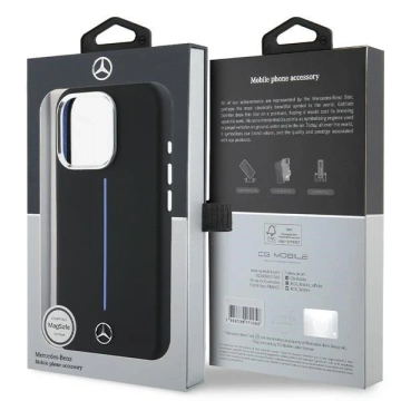 Mercedes Hülle für iPhone 16 Pro Max 6,9" Hardcase Silikon Blue Stripe MagSafe Schwarz