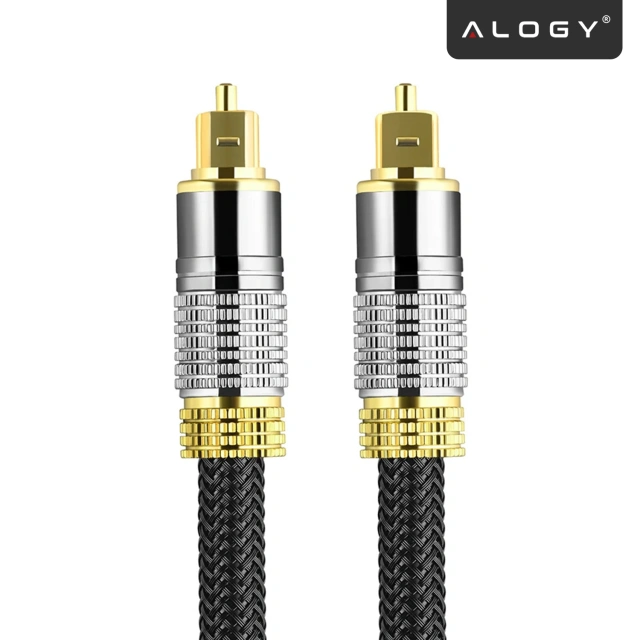 Kabel optyczny cyfrowy Audio 1.8m – krystaliczny dźwięk bez szumów i zakłóceń, pozłacane końcówki, nylonowy oplot 6.0 mm do TV i PC – Alogy OptiSound™ Czarny