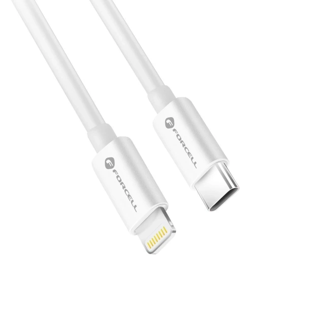Kabel USB-C do Lightning 1m Forcell MFi Apple PD 30W CarPlay Biały