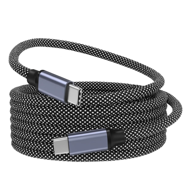 Kabel Zasilający USB-C do USB-C 65W 1m, Szybkie Ładowanie PD, Magnetyczny, Trwały i Elastyczny Przewód Alogy MagiCharge™ – Czarny + Ładowarka Sieciowa 3w1 65W