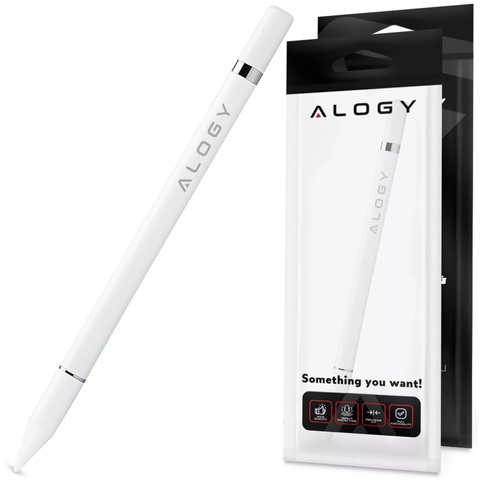 Alogy 2-in-1 kapazitiver Touch-Stift für den Bildschirm eines Telefon-Tablets mit einem Stift Weiß