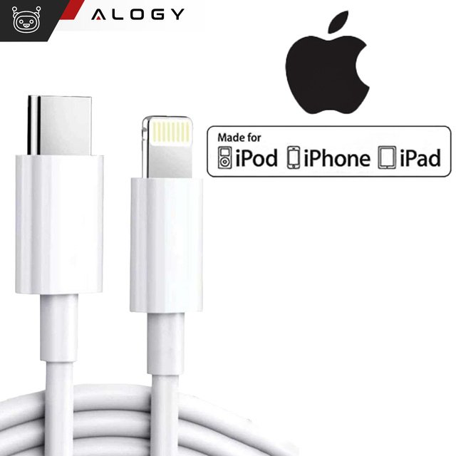 Kabel 1m USB-C do Ładowarka Lightning Alogy Fast Charge przewód do ładowania iPhone 12 13 14 20W biały