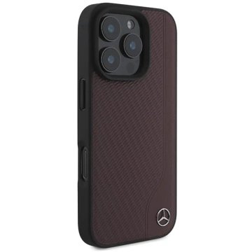 Etui Mercedes für iPhone 16 Pro Max 6,9" Czerwony MagSafe Hardcase MB Wood Kunstleder