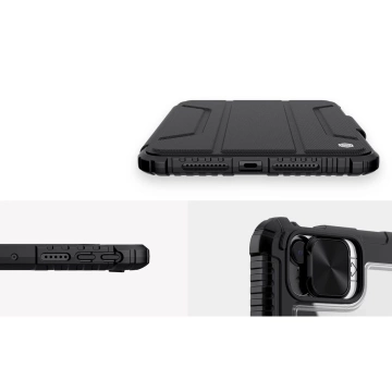 Nillkin Bumper Leather Case Pro gepanzertes Smart Cover mit Kameraabdeckung und iPad mini 2021 Ständer schwarz