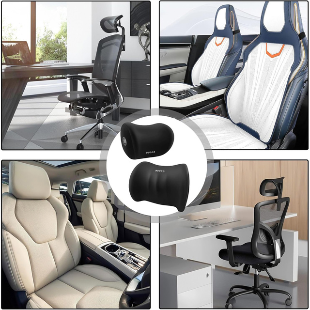 Poduszka samochodowa zestaw 2 poduszek lędźwiowa i na zagłówek wspierająca plecy lędźwia i szyję pianka zapamiętująca Czarna