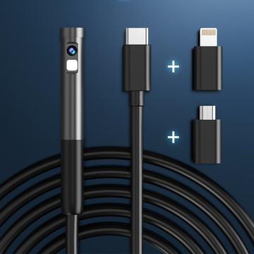 Alogy Duo Cam 1920 Full HD Endoskop-Inspektionskamera Lightning Endoskop für iPhone, USB-C, Micro-USB 3m 8mm schwarz