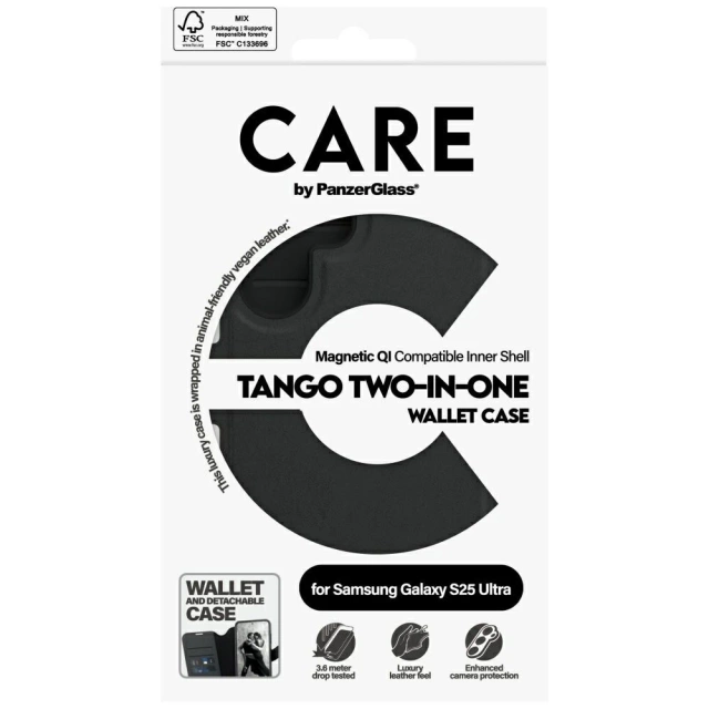 Hülle für Samsung Galaxy S25 Ultra CARE von PanzerGlass Feature Tango Wallet 2in1 Schwarz