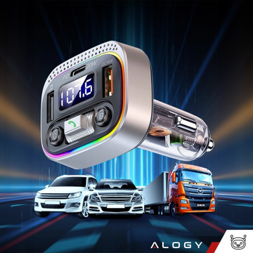Bluetooth FM MP3 Autosender Schnellladegerät 2 x USB QC 3.0 USB-C C PD 20W LED RGB Alogy Car Silber