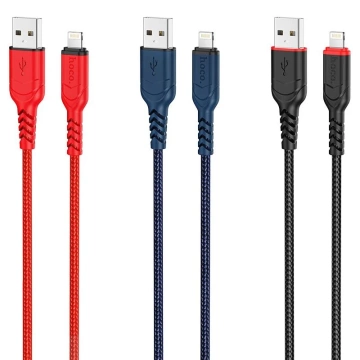 HOCO USB-A auf Lightning-Kabel X59, 3 m, schwarz, strapazierfähiges Nylongeflecht, 2,4 A