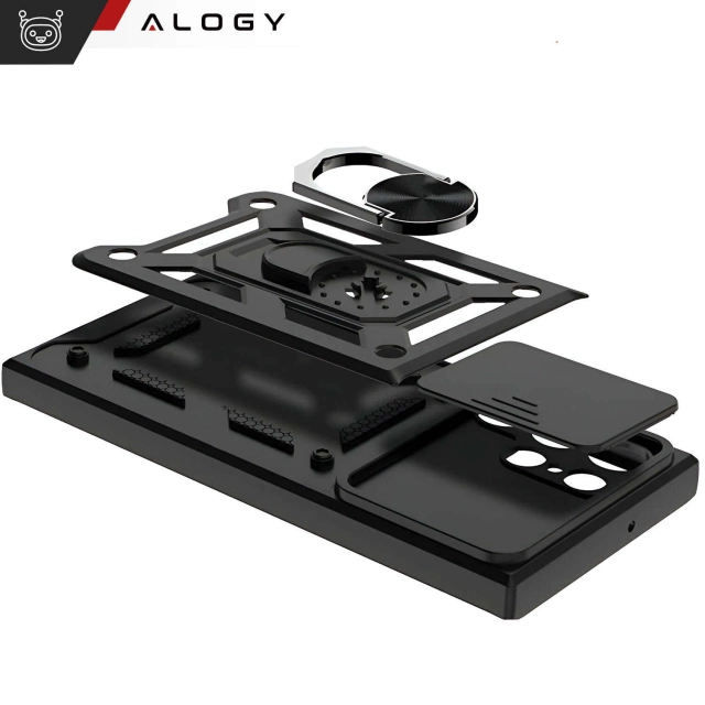 Etui do Samsung Galaxy S25 Ultra pancerne Slide Case Ring obudowa ochrona aparatu Camshield Alogy czarne