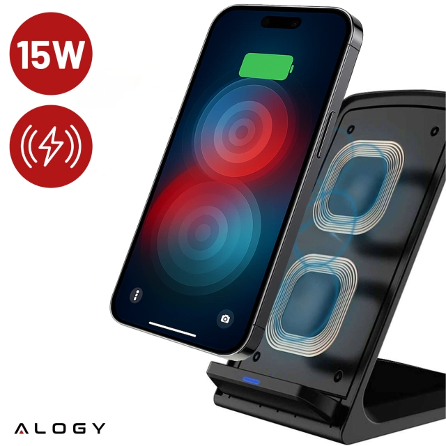 Ładowarka bezprzewodowa indukcyjna Alogy Qi Stand Charger na telefon stojak stacja z ładowaniem 15W Czarna