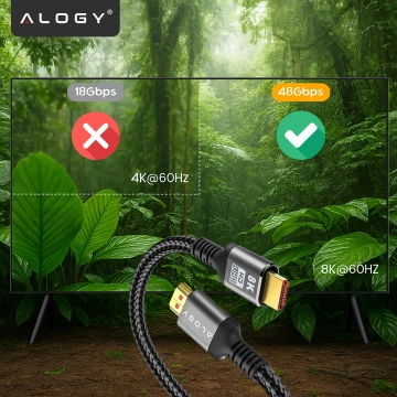 Kabel HDMI 2.1 Alogy 2m 8K PREMIUM ULTRA High Speed ​​60Hz 48GBps Czarny