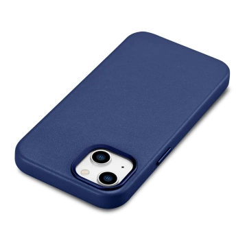 iCarer Case Leder Echtleder Handyhülle für iPhone 14 Plus Blau (MagSafe kompatibel)