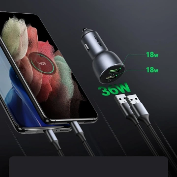 Szybka ładowarka samochodowa UGREEN 2x USB 36W Quick Charge SCP FCP AFC szary (CD213 10144)