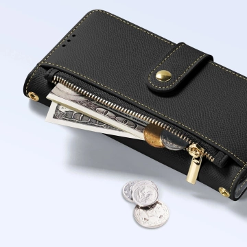 iPhone 15 Pro Dux Ducis Lawa Wallet Leder Mag Schwarze Hülle