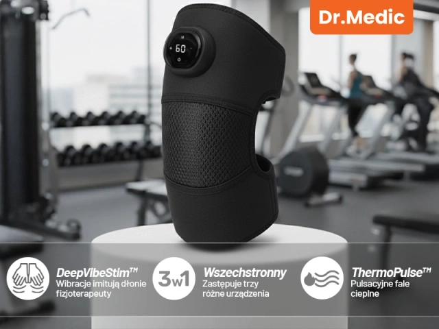 2x Opaska grzewcza z masażem na kolano, łokieć lub bark – ogrzewanie, ulga w bólu stawów, rehabilitacja, termoterapia – Dr.Medic FlexTherm™ Czarna