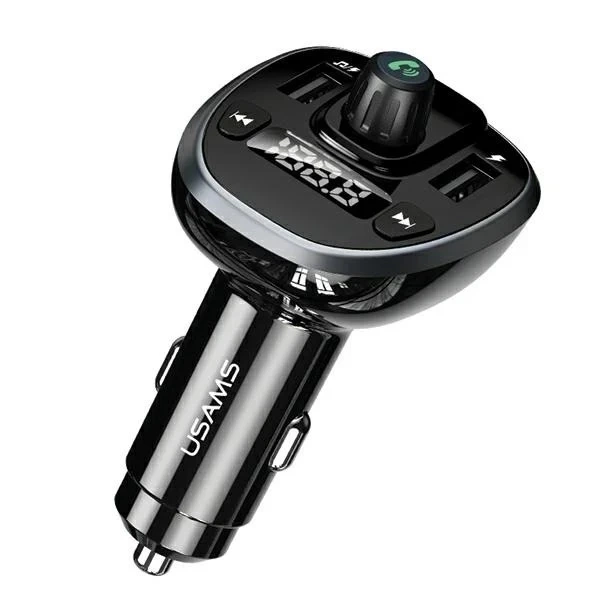 USAMS C21 Freisprecheinrichtung mit FM-Transmitter, Bluetooth 5.0, MP3, 2xUSB 3.4A CC115GC01 (US-CC115) schwarz/schwarz
