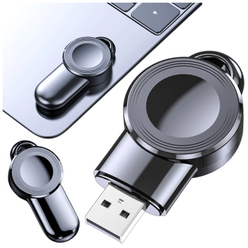 Mini-Induktionsladegerät für Apple Watch mit USB-Ladefunktion, Alogy High-End-Chip, Schwarz