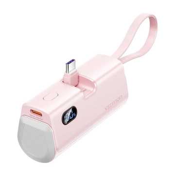 Powerbank Vention Pink 4800mAh 22.5W LED Lightning USB-C Różowy Kompaktowy
