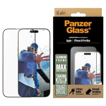 Gehärtetes Glas für iPhone 16 Pro Max PanzerGlass Displayschutzfolie Aluminiumrahmen Ultraweite Passform mit Aluminiumrahmen